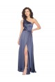 Draped Silky Satin Evening Dress with Tied Waist