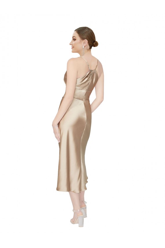 Empire Waist Silky Satin Midi Length Cocktail Evening Dress