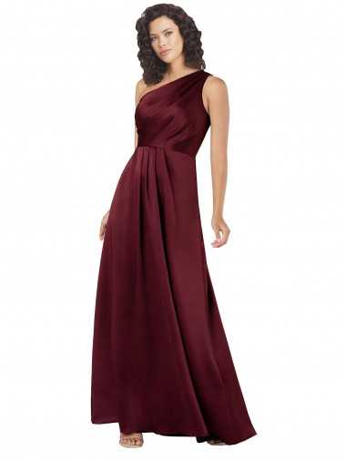 One Shoulder Silky Satin Evening Dress with Subtle Pleats