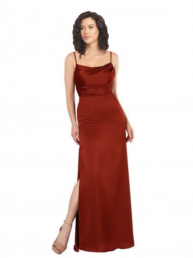 Floor-Length Silky Satin Evening Dress with Skirt Slit