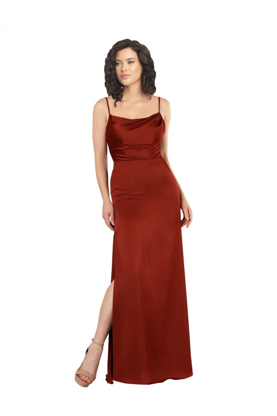 Floor-Length Silky Satin Evening Dress with Skirt Slit