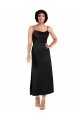 Cowl Neck Tea-Length Short Silky Satin Cocktail Evening Dress with Skirt Slit