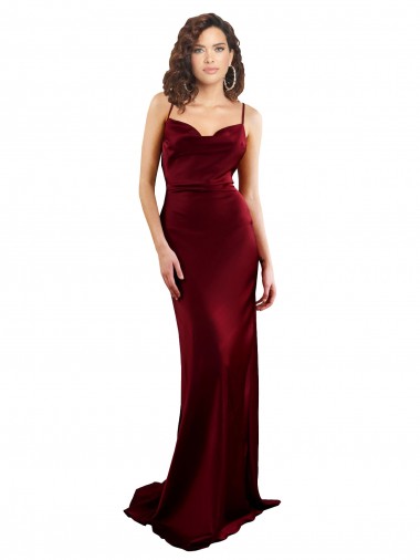 Cowl Neck Long Criss Cross Open Back Silky Satin Evening Dress