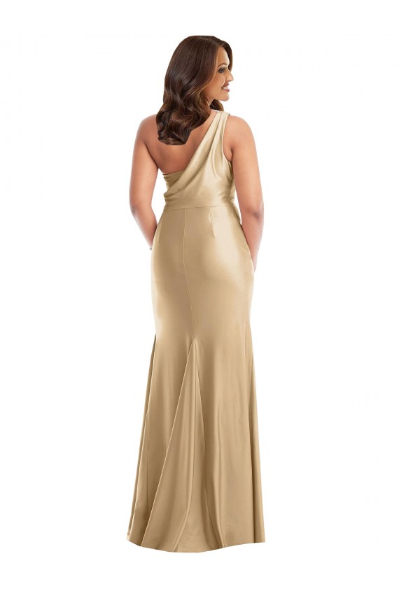 One Shoulder Asymmetrical Cowl Back Silky Satin Mermaid Evening Dress