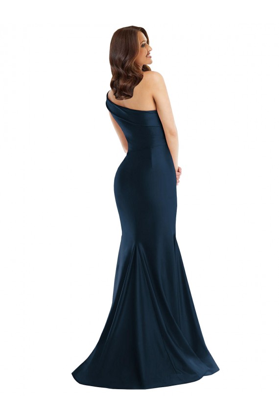 Bias-Cuff One Shoulder Silky Satin Mermaid Evening Dress with Side Slit