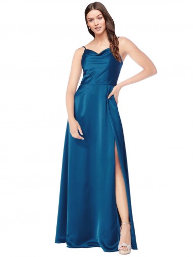 Cowl Neck Salky Satin Evening Dress