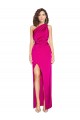 One Shoulder Long Full Length Silky Satin Evening Dress with Front Side Split