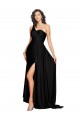 Floor Length One Shoulder Silky Satin Evening Dress with Side Slit