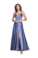 Deep V-Neck Sweetheart Long Silky Satin Evening Dress with Thigh High Slit