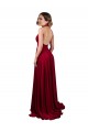 A-Line Halter Plunge V-Neckline Open Back Spandex Evening Dress with Slit