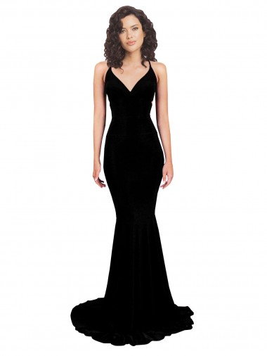 Fishtail Shaped V-Neck Open Back Spandex Evening Dress