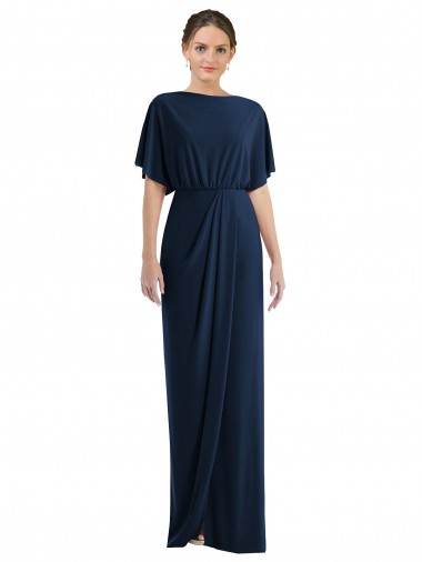 Open Back Short Sleeves Draped Tulip Skirt Maxi Spandex Evening Dress