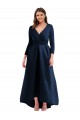 Long Sleeves Wrapped Spandex Evening Dress with High Low Full Skirt and Pockets