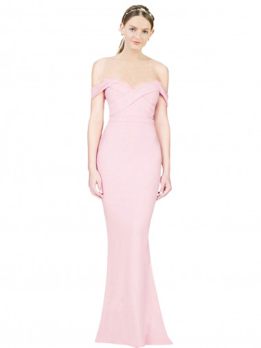 Full Length Off the Shoulder Evening Dress with Twist Front