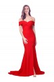 Off the Shoulder Full Length Long Crepe Evening Dress with Side Split