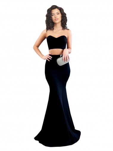 Two Piece High Neck Crepe Evening Dress