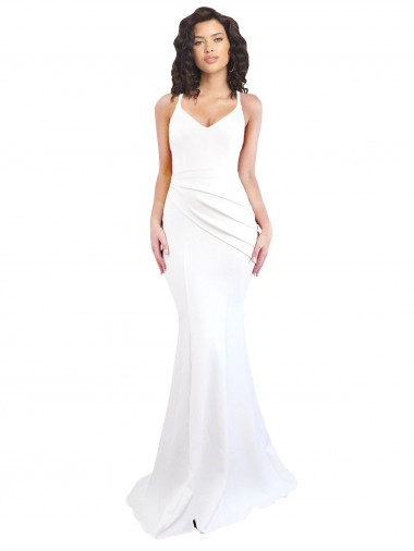 Fishtail Shape Spaghetti Straps Open Back Crepe Evening Dress with Ruffles
