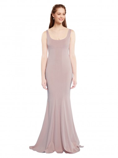 Sleeveless Scoop Neck Fully Lined Crepe Evening Dress
