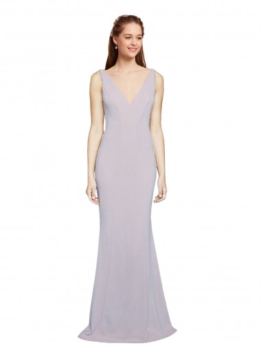 Cut-Out Back V-Neckline Mermaid Crepe Evening Dress Keyhole Back