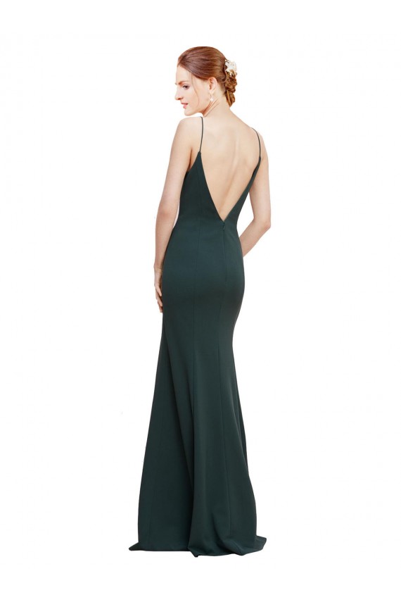 Deep V-Neck and Back Long Crepe Evening Dress