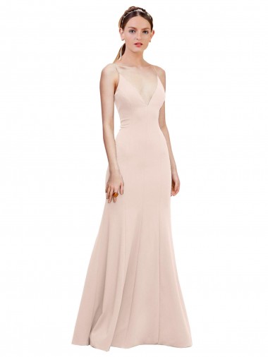 Deep V-Neck and Back Long Crepe Evening Dress