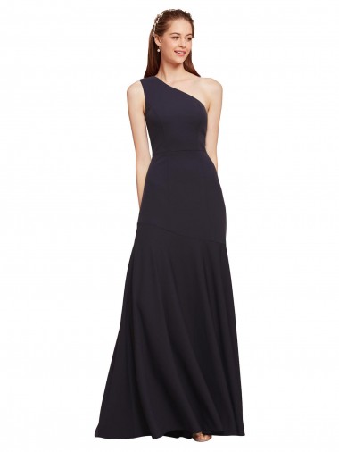 Fit and Flare Crepe Evening Dress with One Shoulder