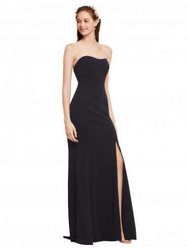 Strapless Bodycon Long Crepe Evening Dress with High Slit