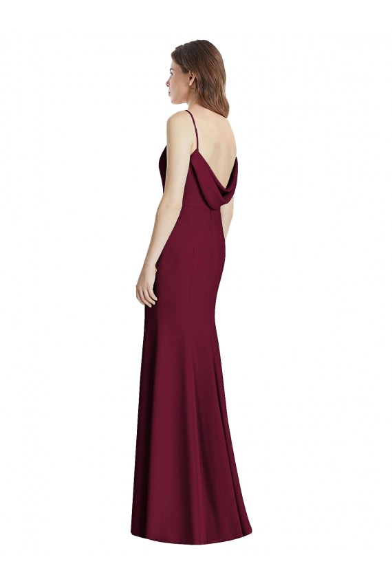 Open Cowl Back Bateau Neck Trumpet Evening Dress