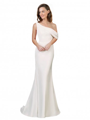 One Shoulder Crepe Evening Dress with Draped Off the Shoulder Strap