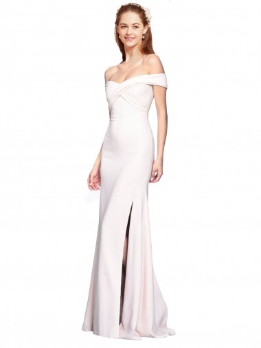 Criss Cross Off the Shoulder Crepe Evening Dress with Side Slit