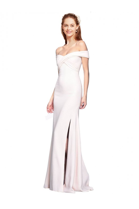 Criss Cross Off the Shoulder Crepe Evening Dress with Side Slit