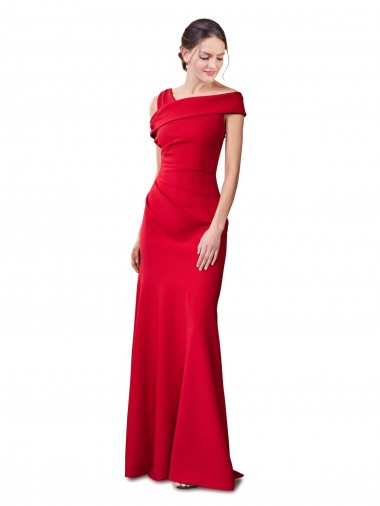 Sleeveless Ruched Crepe Mermaid Evening Dress with Off The Shoulder Detail