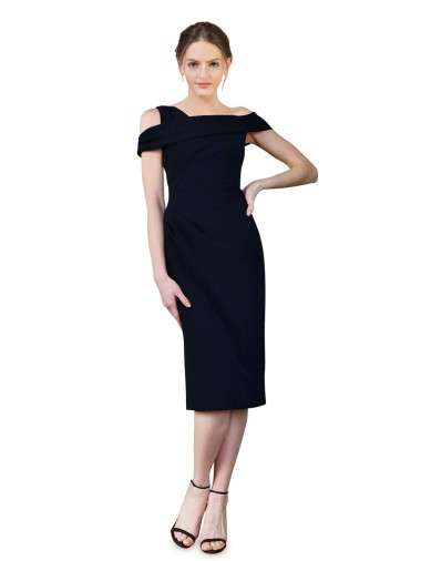 Draped Cross Shoulder Stretch Crepe Cocktail Evening Dress