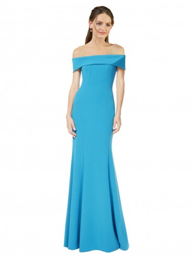 Off the Shoulder Crepe Evening Dress with Fitted Silhouette