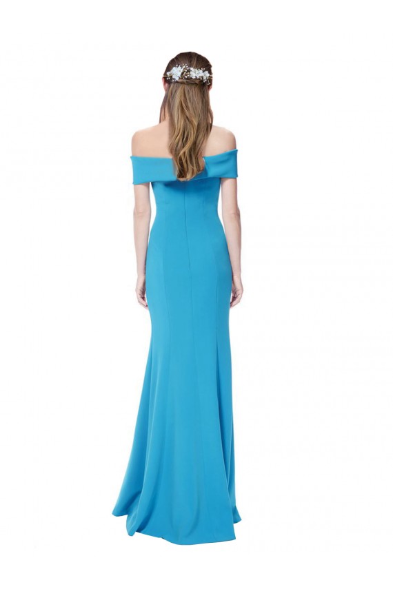 Off the Shoulder Crepe Evening Dress with Fitted Silhouette