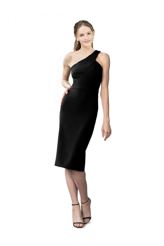 One Shoulder Short Crepe Cocktail Evening Dress