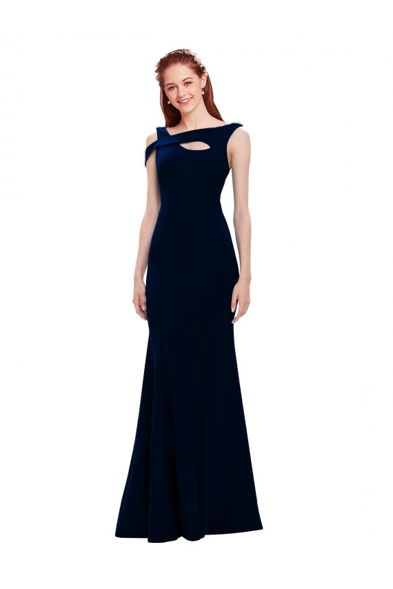 Sleeveless Crepe Mermaid Evening Dress with Side Slit