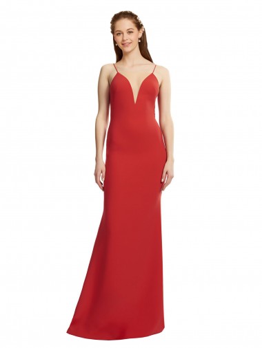 Mermaid Plunging V-Neck Crepe Evening Dress with Wide Open Back