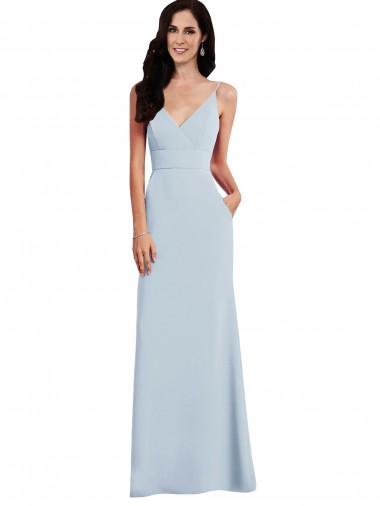 V Back Spaghetti Strap Evening Maxi Dress with Pockets
