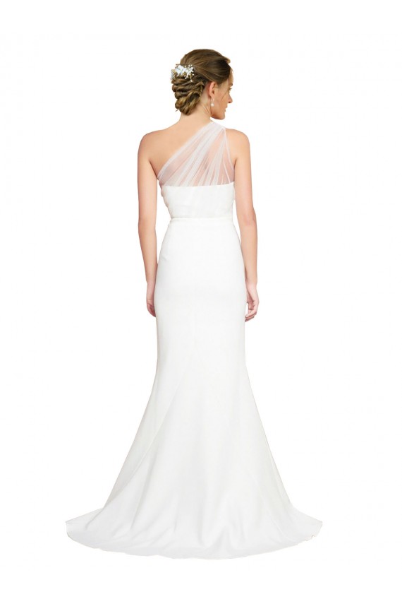 Soft Tulle Shoulder Overlay Mermaid One Shoulder Crepe Evening Dress
