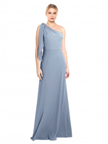 Draped Flutter Sleeves One Shoulder Stretch Crepe Evening Dress