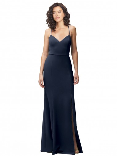 Sweetheart Fit and Flare Stretch Crepe Evening Dress with Side Slit and Strappy Back