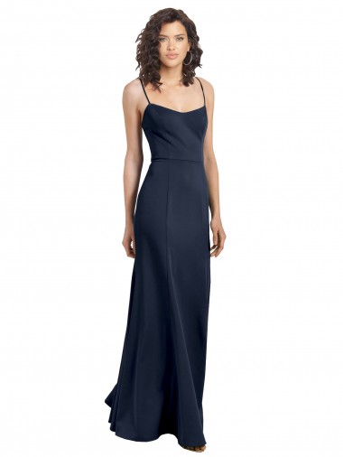Fit and Flare Scoop Neck Long Sleeveless Stretch Crepe Evening Dress