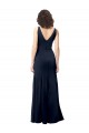 Classic V-Neck Long Stretch Crepe Evening Dress with V-Back