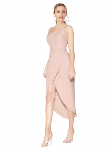 Short Knee Length Crepe Cocktail Evening Dress