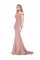Off the Shoulder Sweetheart Long Sweep Train Crepe Evening Dress