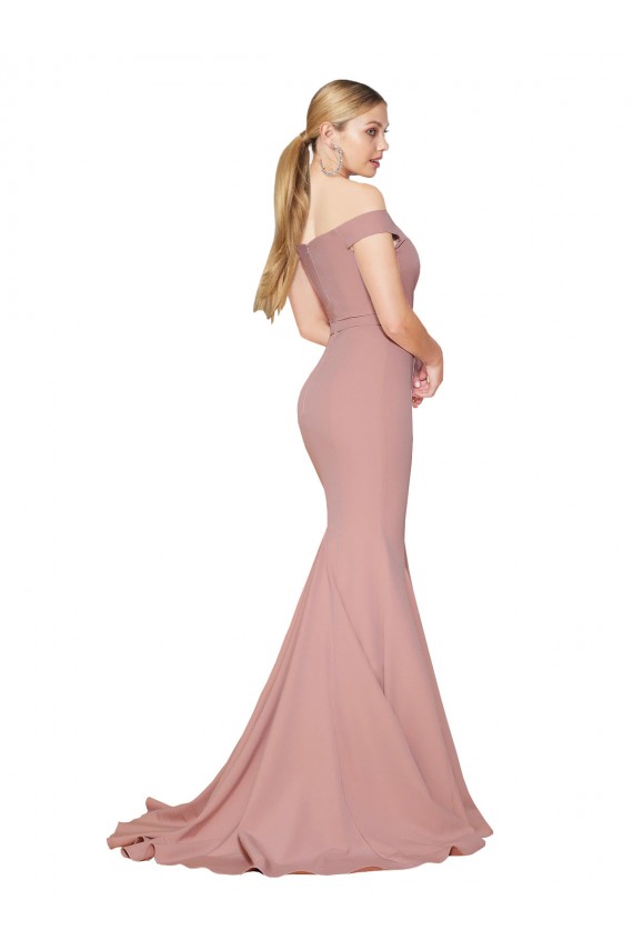 Off the Shoulder Sweetheart Long Sweep Train Crepe Evening Dress