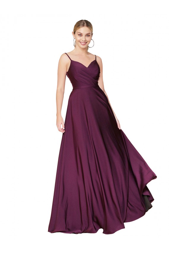 High Neck Spaghetti Straps Long V-Back Crepe Evening Dress