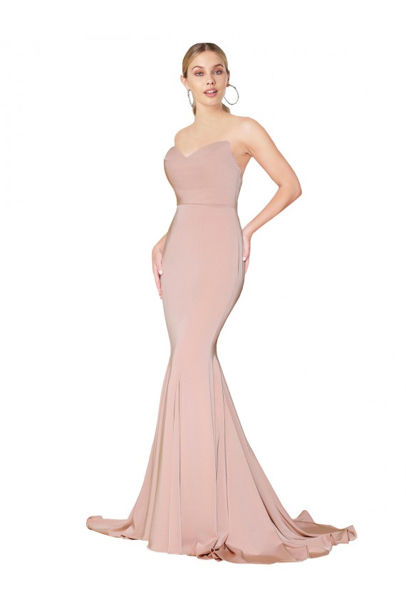 Sweep Train Sweetheart Long Mermaid Crepe Evening Dress Low Back