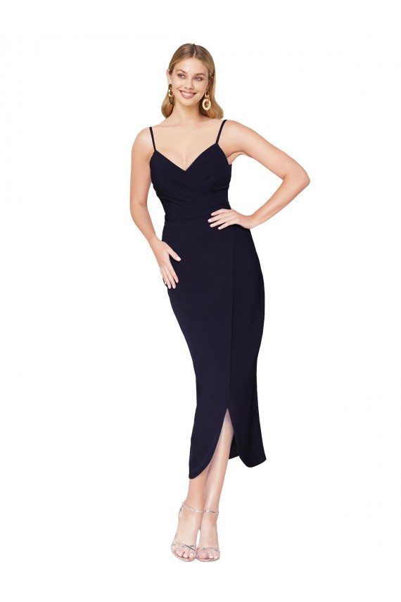 High Neck Spaghetti Straps Crepe Short Wrap Cocktail Evening Dress